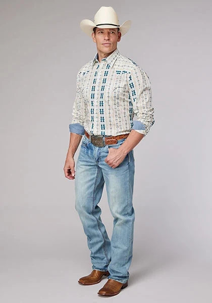 Roper 2001 Aztec Stripe (Cream) - Men's Western Shirt