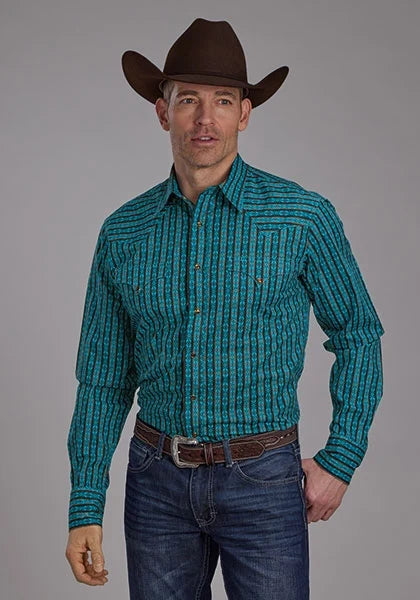 Roper 2170 Micro Aztec Print (Blue) - Men's Western Shirt