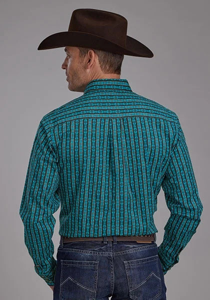 Roper 2170 Micro Aztec Print (Blue) - Men's Western Shirt