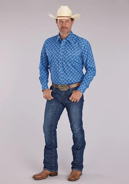 Roper 2497 Ribbon Medallion (Blue) - Men's Western Shirt