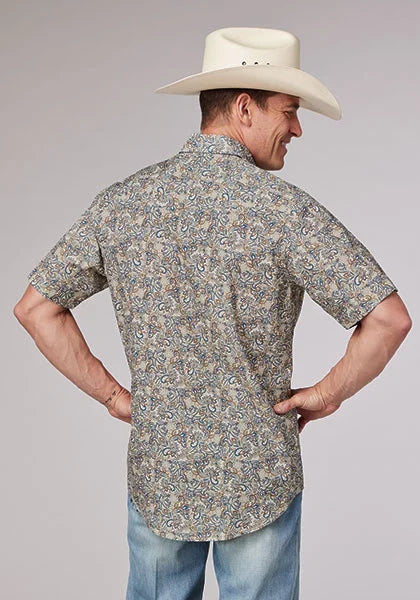 Roper 2009 Sketchy Paisley Print (Brown) - Men's Short Sleeve Shirt