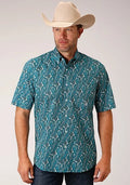 Roper 1449 Upstream Paisley (Blue) - Men's Short Sleeve Shirt