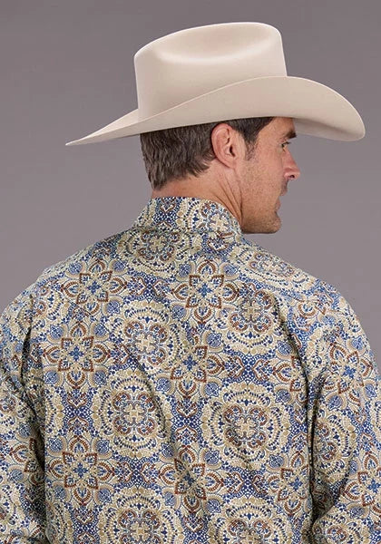 Stetson 2515 Summer Medallion (Blue) - Men's Western Shirt