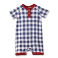 Picnic Plaid Bamboo Henley Shortall Romper for Baby Boys