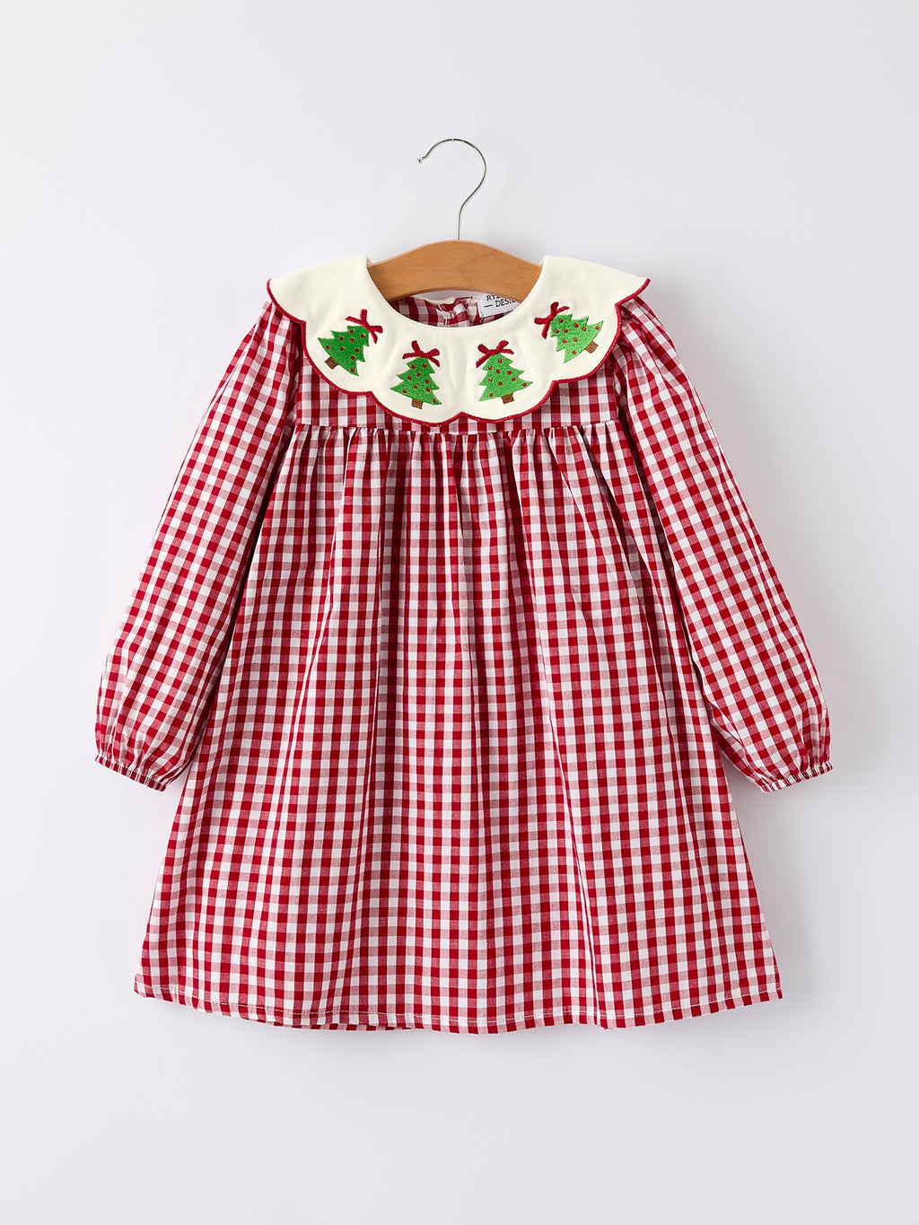 Christmas Embroidered Christmas Tree Plaid Girls Dress