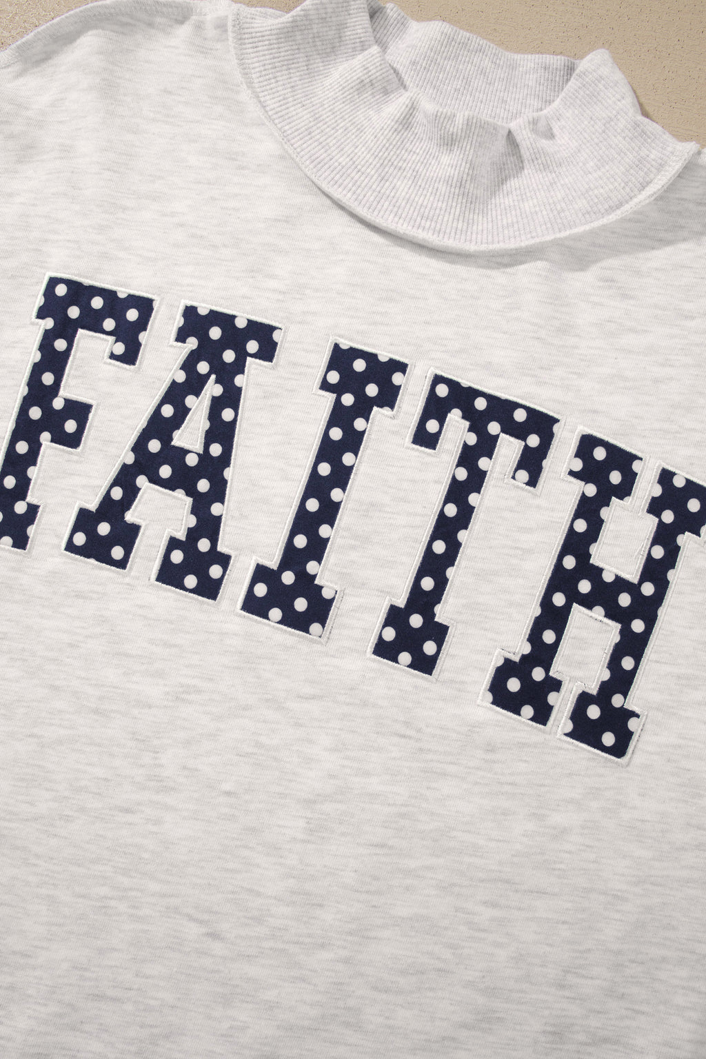 Gray High Neck Polka Dot Slogan Printed Baggy Sweatshirt