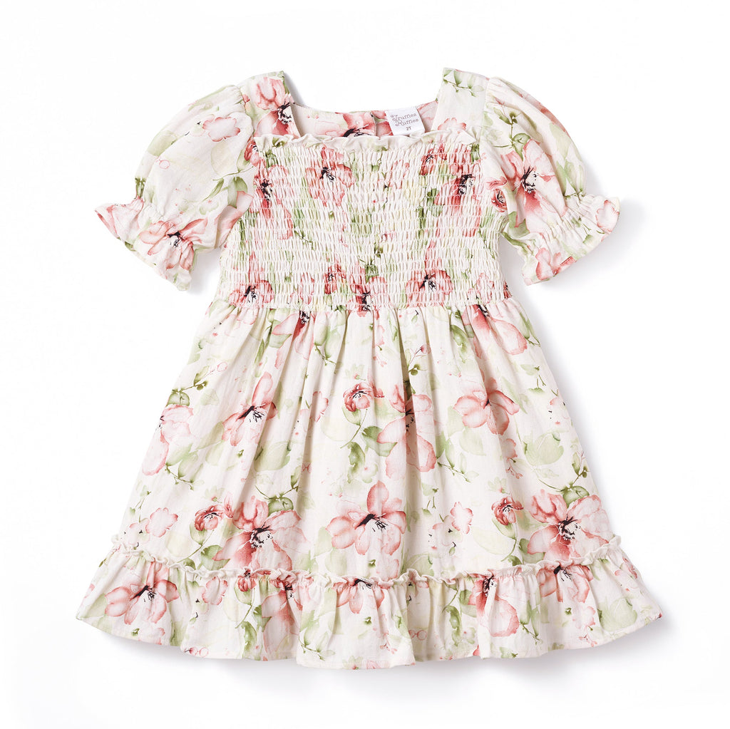 Blush Bouquet Smocked Bodice Puff Sleeve Dress