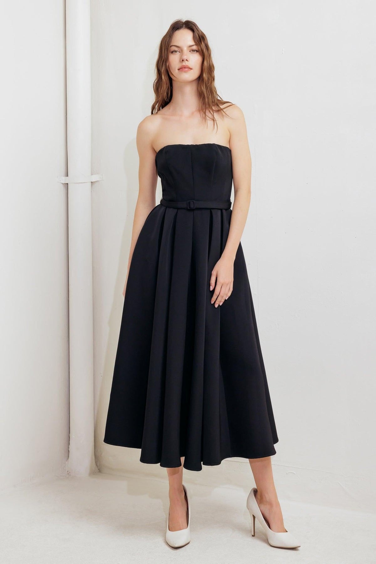 BLACK TIE MUSE WOVEN MIDI DRESS