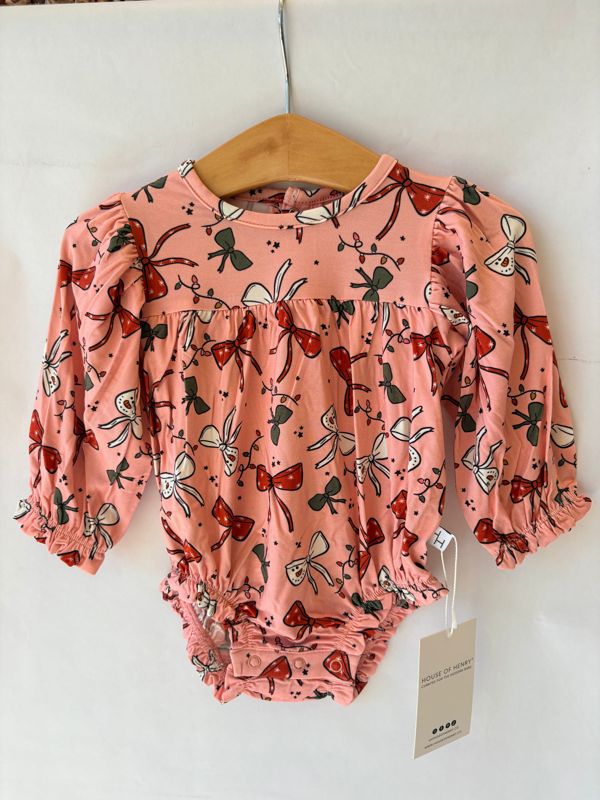 Holiday Bows Long Sleeve Bubble Romper