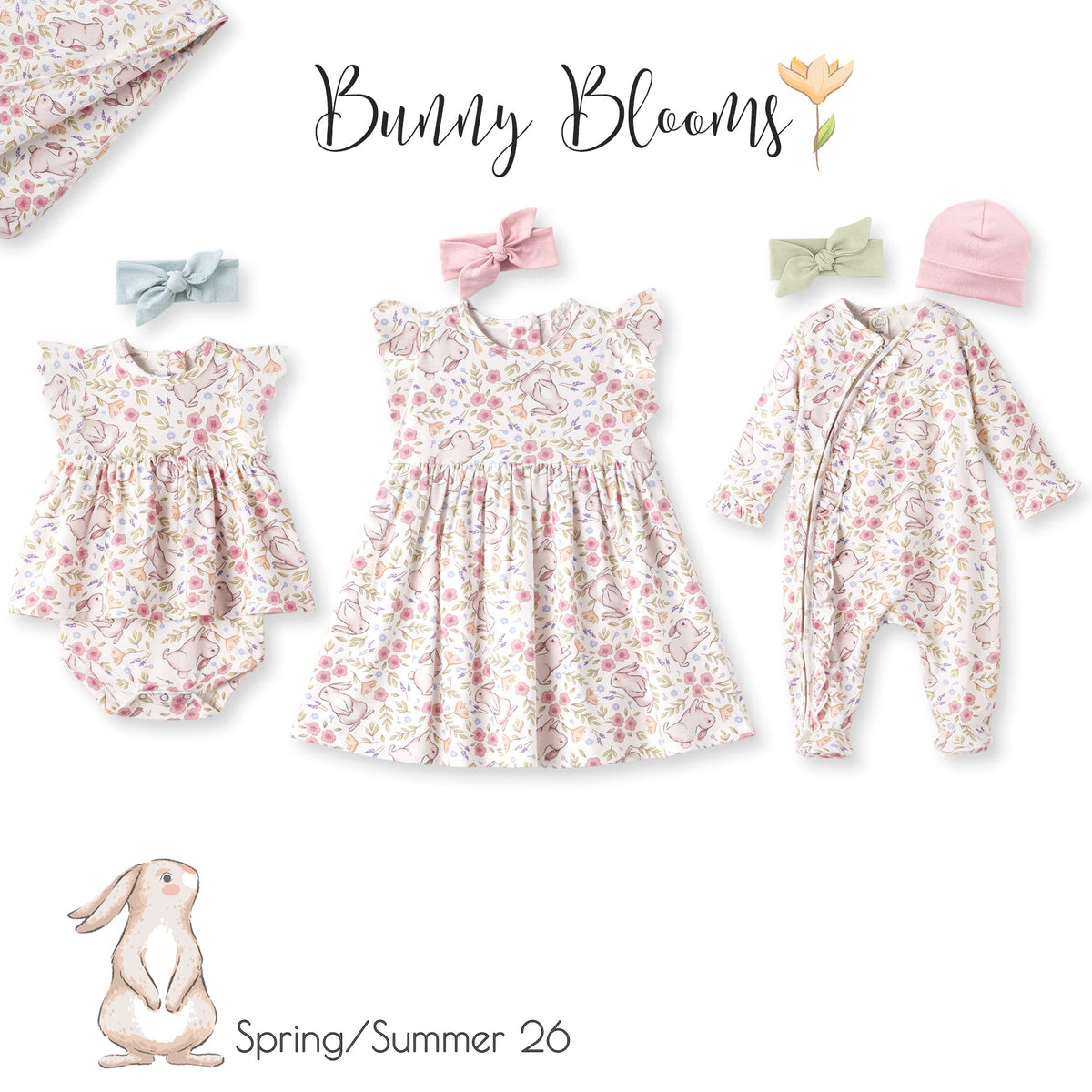 Bunny Blooms Soft Bamboo Zipper Romper for Easter
