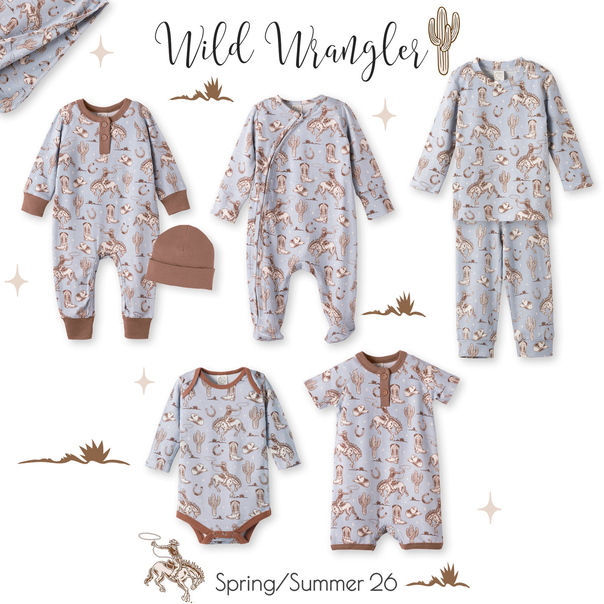 Wild Wrangler/Blue Western Bamboo Shorty Romper for Boys