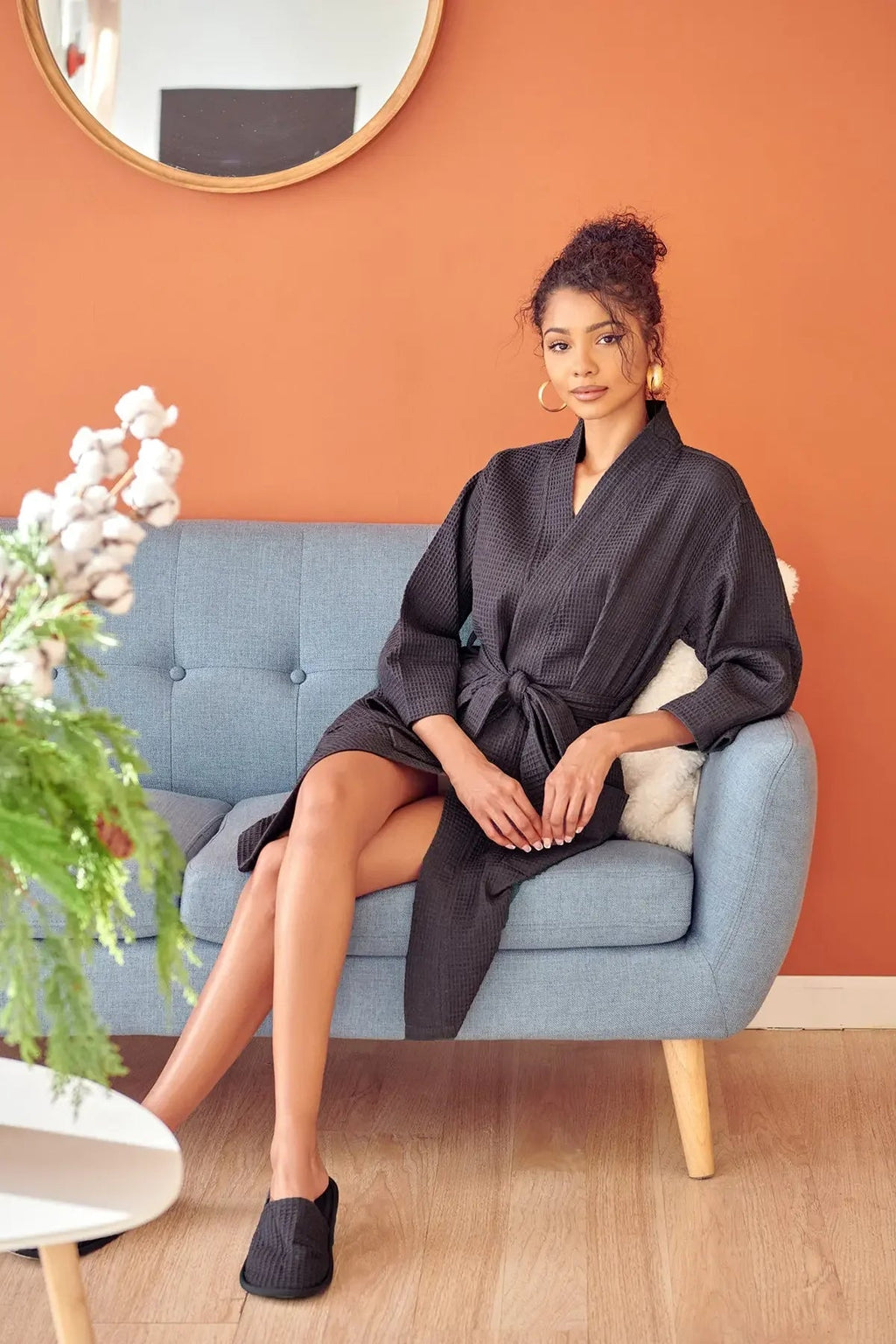 Knee-Length Waffle Robe for Women