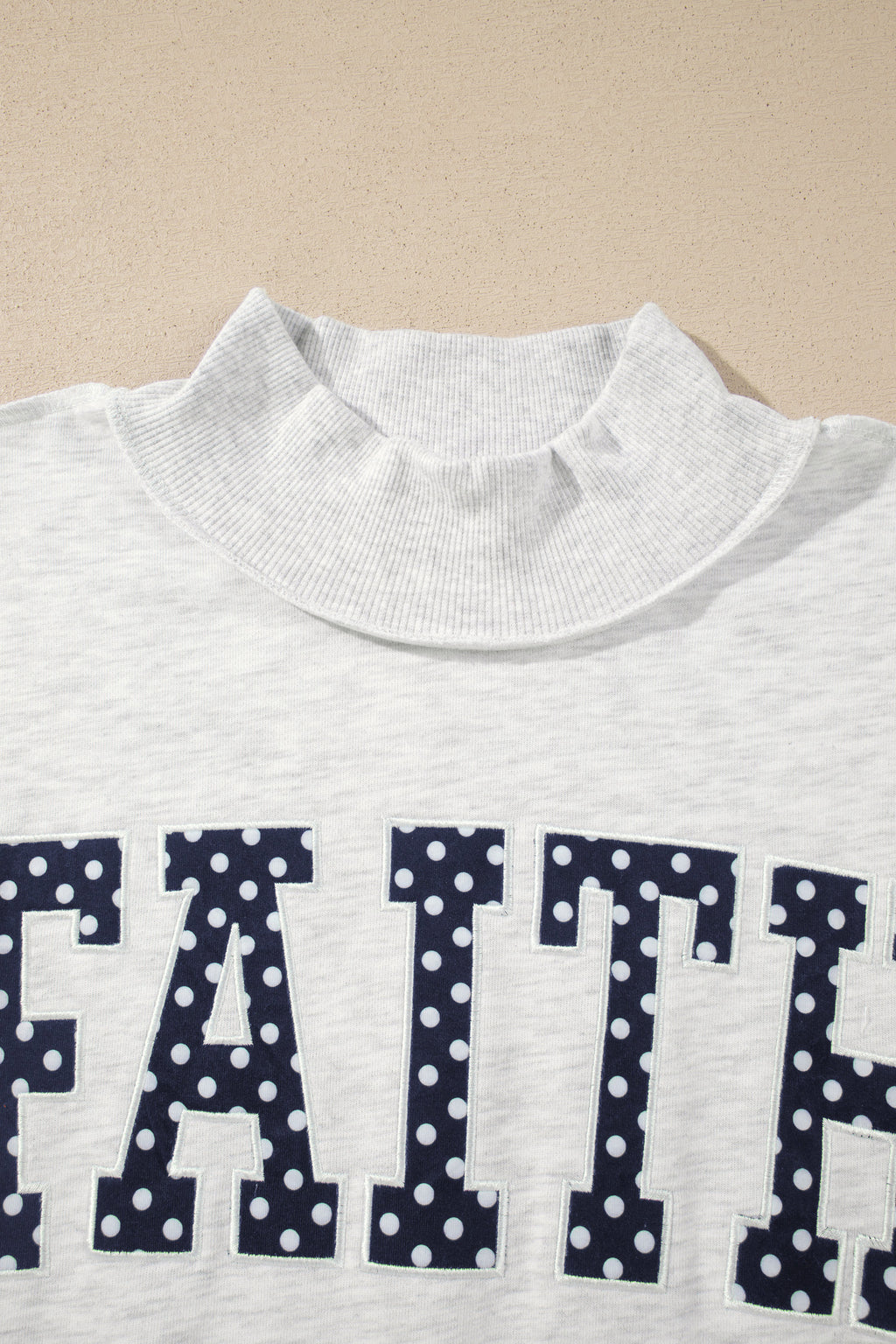 Gray High Neck Polka Dot Slogan Printed Baggy Sweatshirt