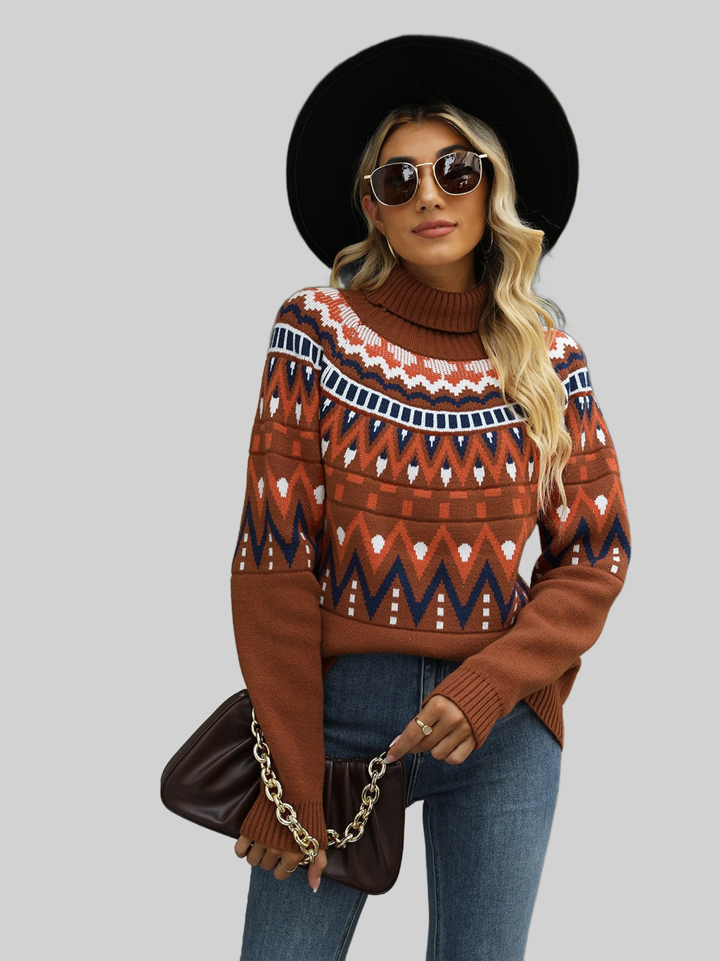 Turtleneck Ribbed Trim Pullover Sweater
