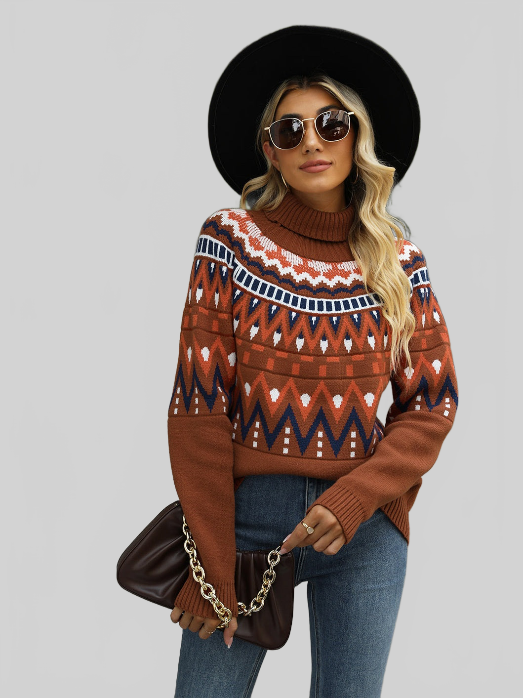 Turtleneck Ribbed Trim Pullover Sweater