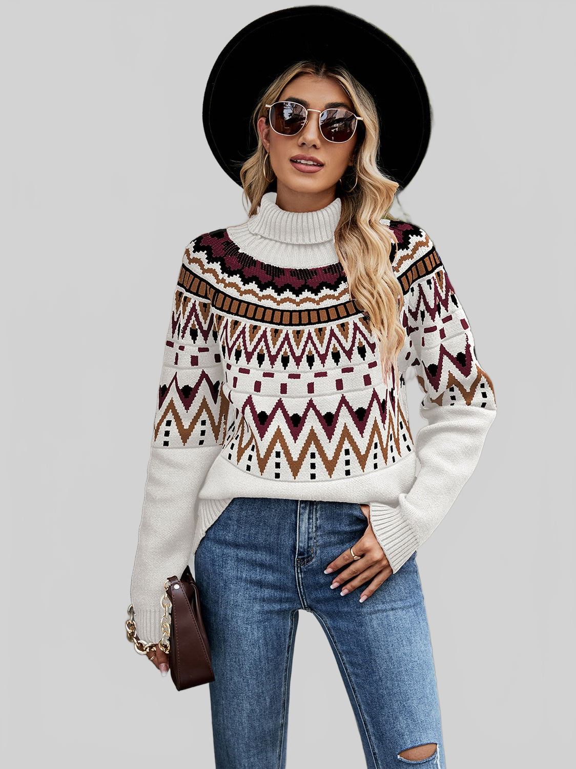Turtleneck Ribbed Trim Pullover Sweater