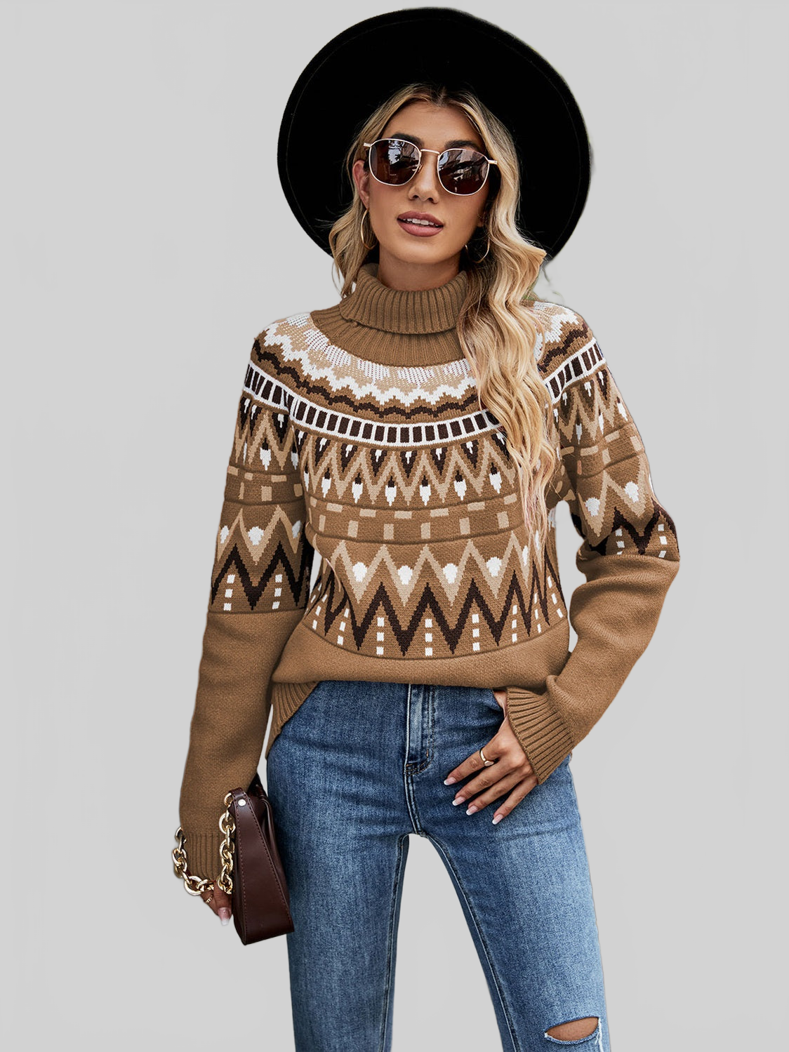 Turtleneck Ribbed Trim Pullover Sweater