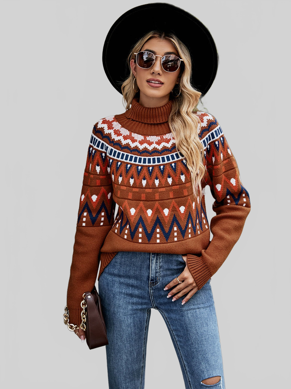 Turtleneck Ribbed Trim Pullover Sweater
