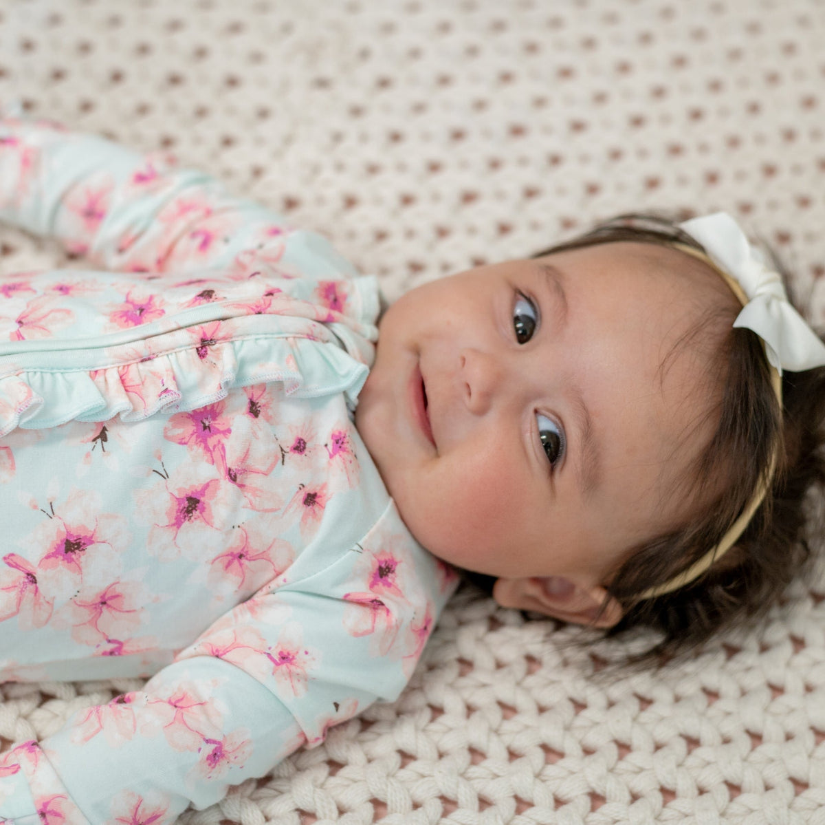 Pretty Pink Floral Ruffle Footie