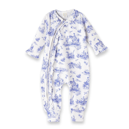 Baby Girl Toile de Jouy Bamboo Zipper Romper - Mommy and Me